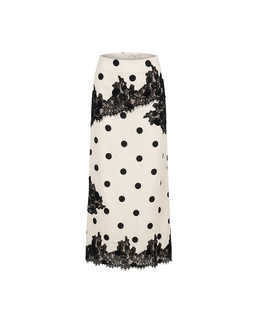 Amy Lynn Natural Verona Contrast Polka Dot Satin Midi Skirt