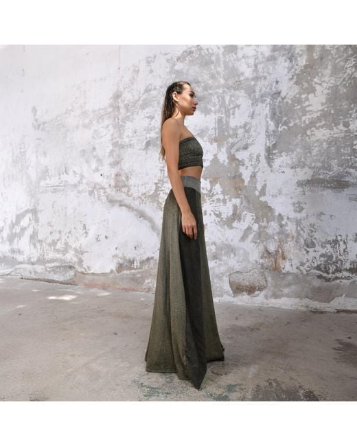 Zhenabia Green Zhe Skirt Boho High Slit Maxi Skirt