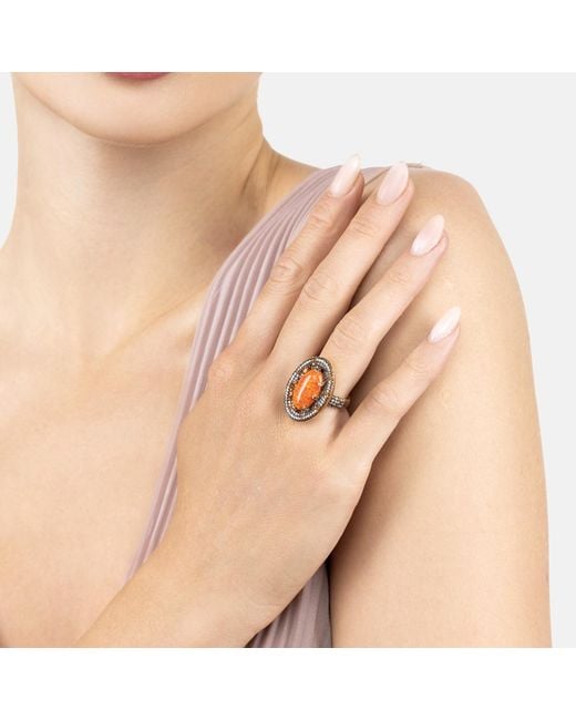 Latelita London Metallic Serafina Fire Opal Cocktail Ring Oxidised