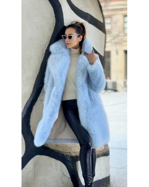 Harmonia Ny Powder Faux Fox Fur Coat By Dani Watanabe in Blue | Lyst