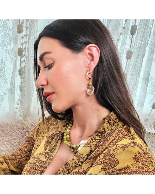 Farra Metallic Heart-Shaped Quartz With Opal Hoop Earrings