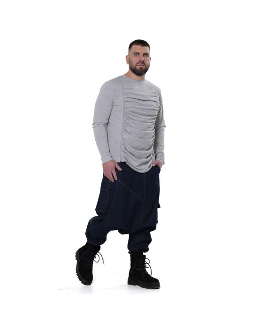 Metamorph Gray Long Sleeve Top With Front Drapings for men