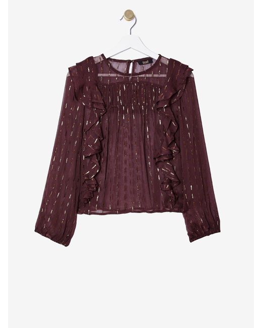 Rose & Nancy Brown Eva Chiffon Ruffle Blouse