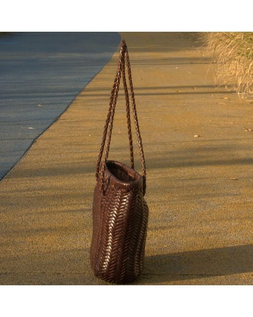Rimini Brown Zigzag Woven Leather Handbag 'Bianca'