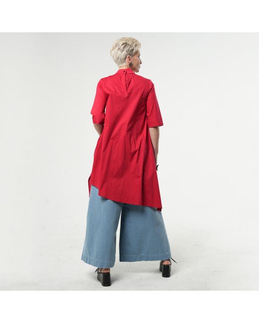 Metamorph Red Asymmetric Loose Shirt
