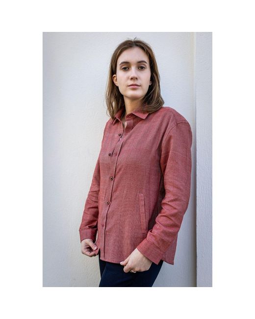 Stovaria Red Handwoven Denim Shirt