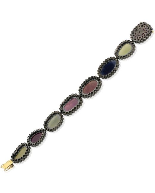 Artisan Metallic Multi Sapphire & Ruby With Pearl Pave Diamond In 18k 925 Silver Fixed And Flexible Bracelet