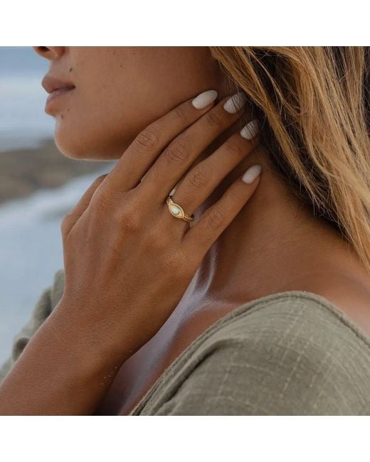 Karma and Luck Metallic Guardian Glow Opal Evil Eye Ring