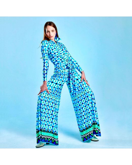 Beatrice von Tresckow Blue Geometric Wide Leg Jumpsuit