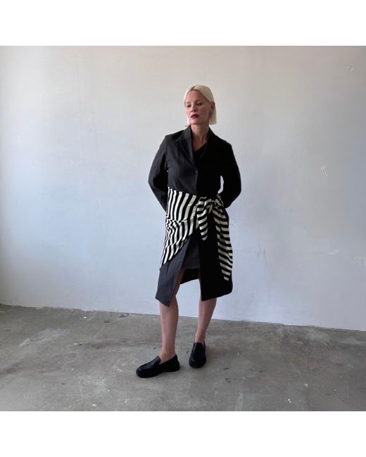 London Atelier Byproduct Black Striped Wool Large Triangle Knitted Scarf