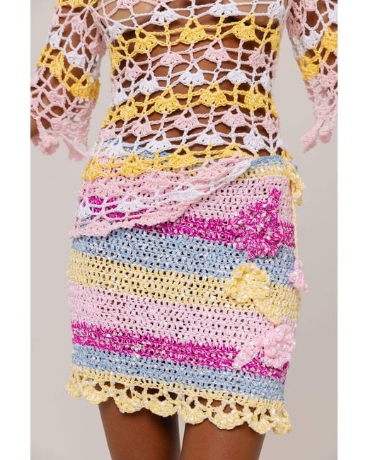 Andreeva Pink Bird Of Paradise Handmade Mini Crochet Skirt