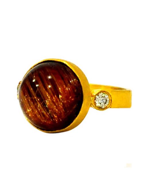 Artisan Orange Natural Rutilated Quartz Vintage Ring 18k Yellow Gold