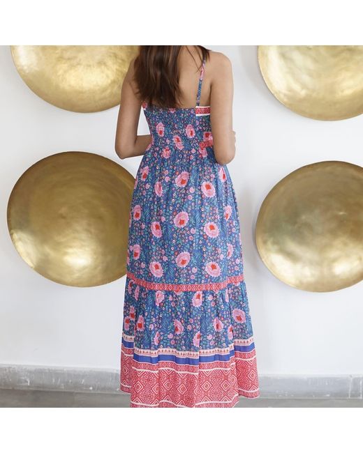 La Mandarine Blue Floral Summer Maxi Dress With Pockets, Lucky