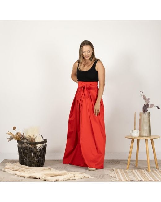 Nikka Place Red Cotton A-Line Skirt With High Waist