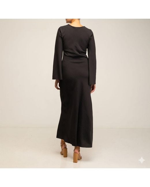 Tantra Spain Sl Black Long Fitted Dress With Long Sleeves And Adjustable Metallic Hoop Waistband