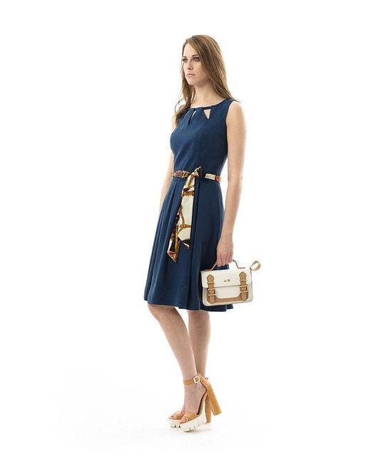Conquista Blue Sleeveless Pleat Detail Dress