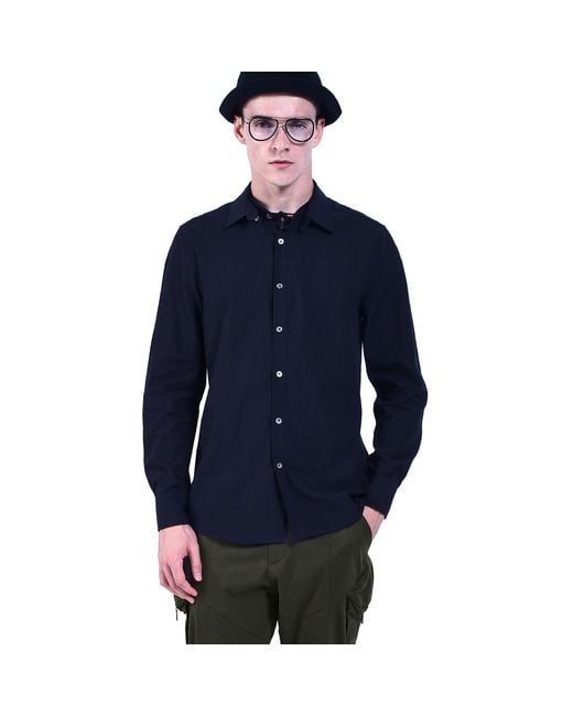 Smart and Joy Blue Long-Sleeved Shirt With Double And Removable Collar for men