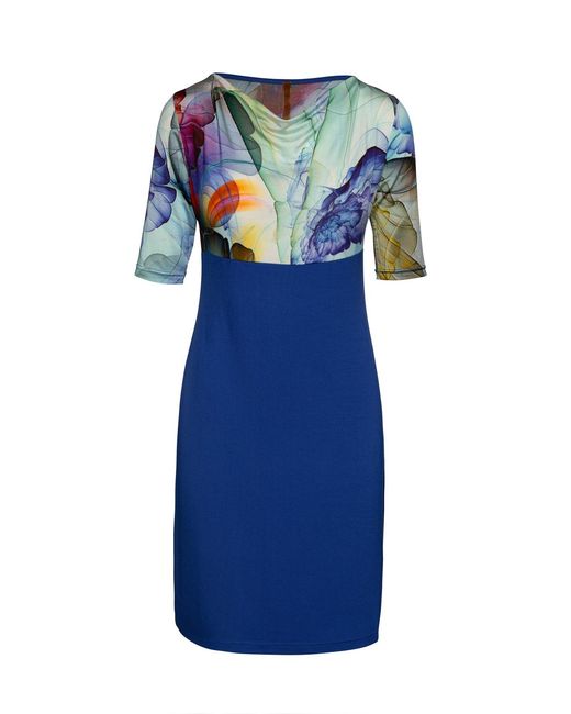 Conquista Blue Cowl Neck Print Detail Dress