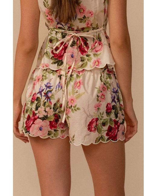 Montce Brown Bouquet Scalloped Low-Rise Drawstring Short
