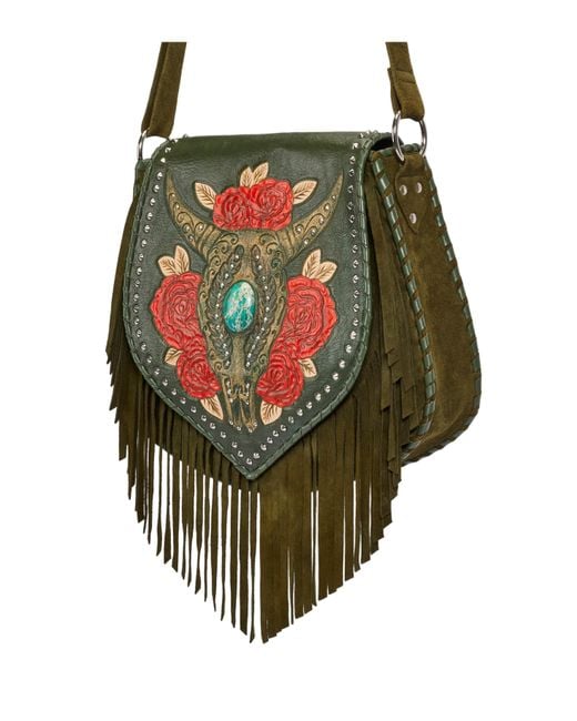 Jodi Lee Green Akaroa Feather Rose Bag Antique