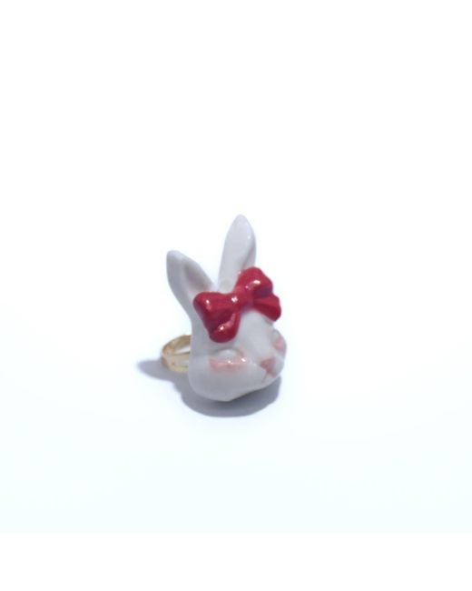 H2 Studio Pink Grumpy Bunny Bow Tie 14K Plated Brass Ring