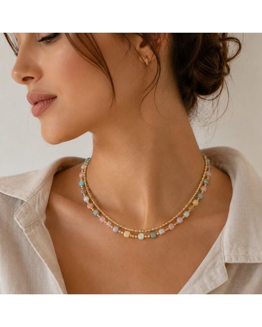 Nuvv Collection Metallic Pastel Strand Beaded Necklace Set – Tone Layered Necklace