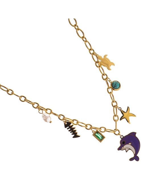 Ebru Jewelry Metallic Dolphin & Sea Life Charm Choker Necklace