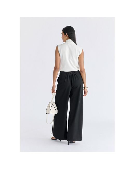 Paisie Black Contrast Detail Wide Leg Trousers
