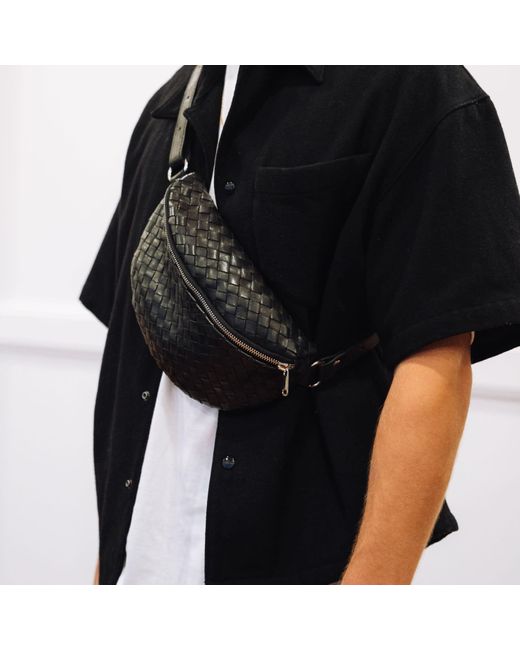 Hides Leather Co. Red Nexus Woven Leather Belt Bag, Minimal Waist Purse With Lining