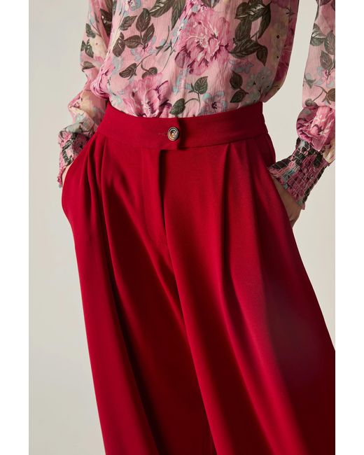 James Lakeland Red Burgundy Wide Leg Suit Trousers