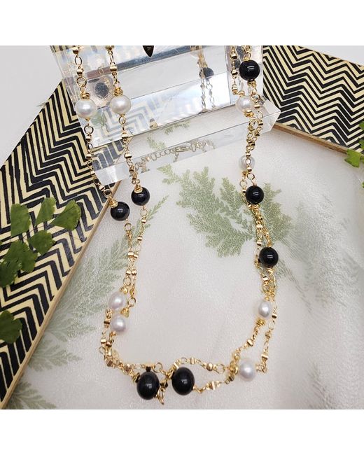 Farra White Obsidian And Pearls Long Necklace