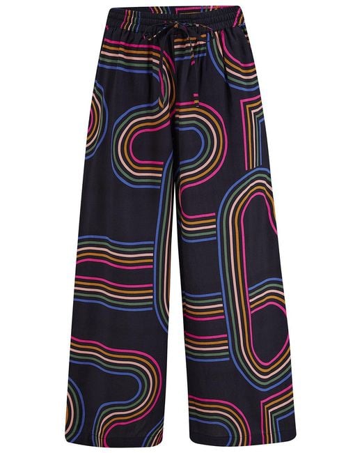 Sugarhill Blue Ameera Cropped Wide Leg Trousers, Retro Racer