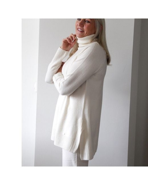 tirillm White Abby A Line Long Turtle Neck Pullover, Off