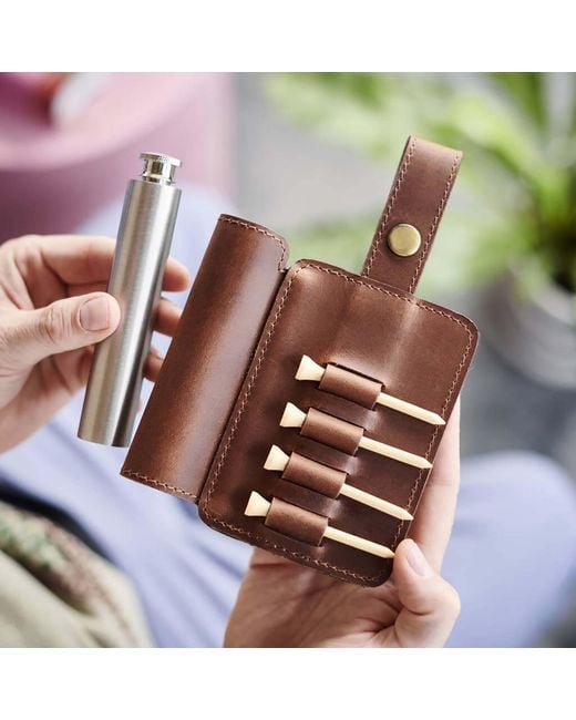VIDA VIDA Brown Tan Leather Golf Tee Holder & Hip Flask for men