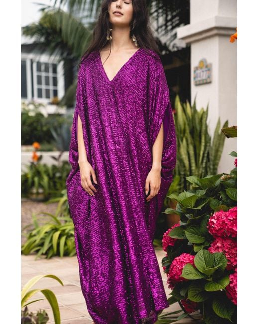 Jennafer Grace Purple Fuchsia Sequin Caftan Kaftan Dress