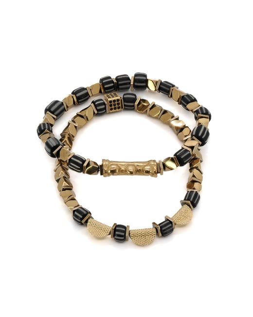Ebru Jewelry Metallic Mystic Beads Black & Gold Bracelet Set