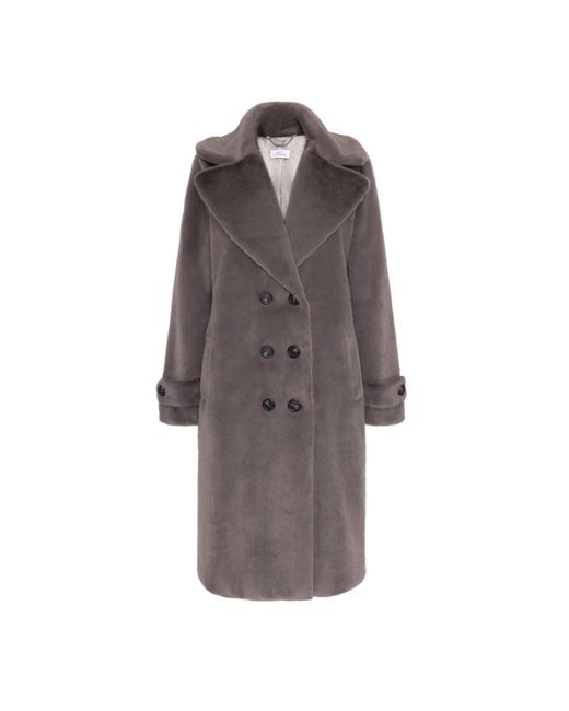 ISSY LONDON Brown Neutrals Kelly Double Breasted Longline Faux Fur Coat Taupe