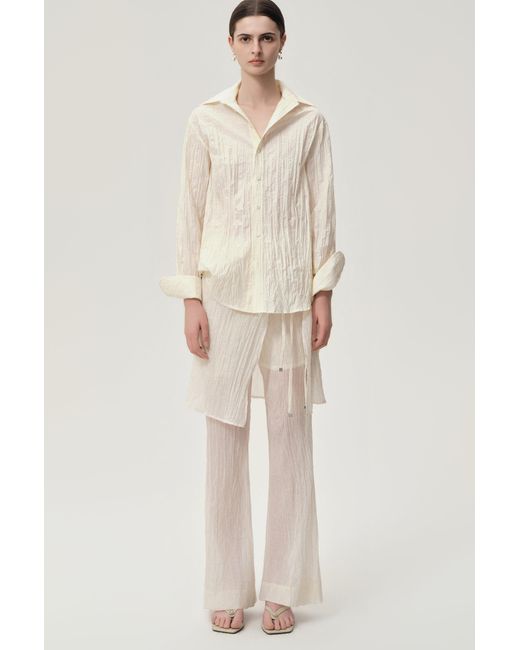FRONT ROW SHOP White Crinkled Gauze Shirt Ecru