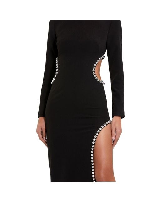 Mac Duggal Black Long Sleeve Crepe Gown With Embellished Cut Outs