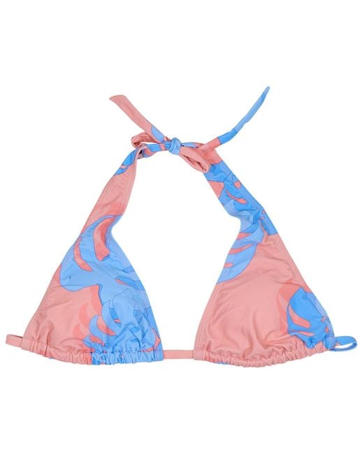 Lords of Harlech Blue Raquel Monstera Floral Coral Bikini Top