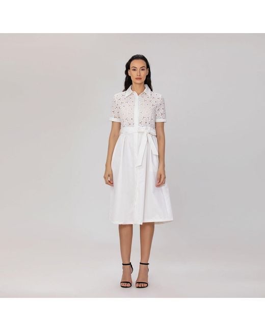 Smart and Joy Gray Lace And Cotton Shirt Dress With Belt