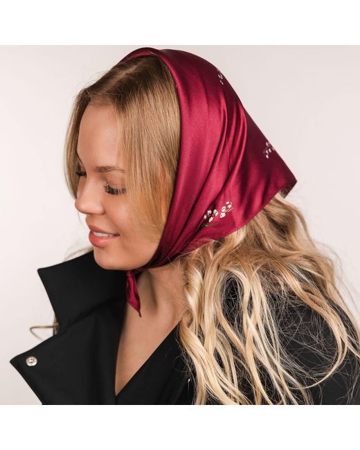 RainSisters Red Small Floral Natural Silk Scarf