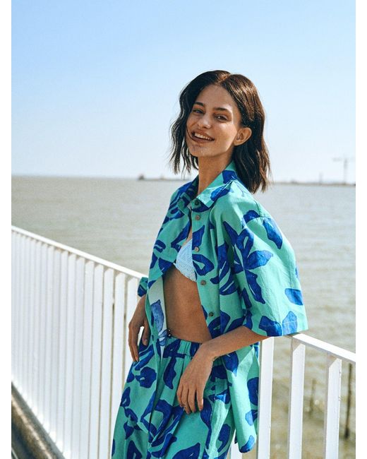 Lost Pattern Blue Tropical Bliss Oversized Shirt