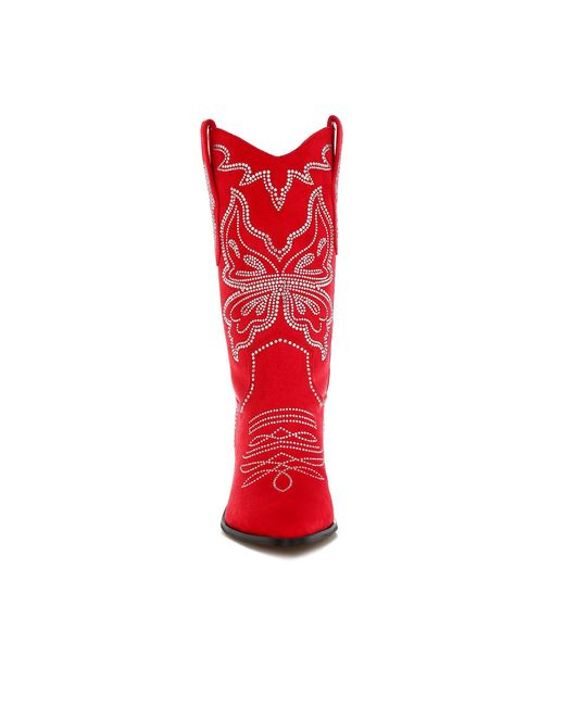 Rag & Co Red Latafa Rhinestones Embellished Cowboy Boots