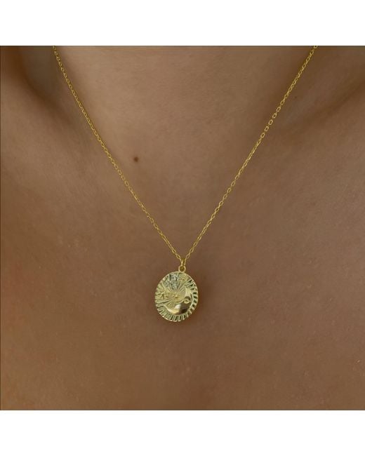 Spero London Metallic Moon Face Embossed Silhouette Sterling Set Medal Necklace & Ring