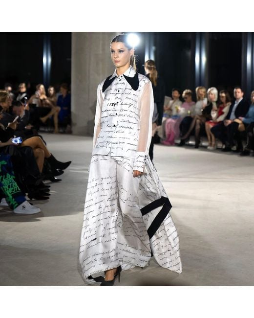 Laura Daili White Heritage Script Silk Shirt