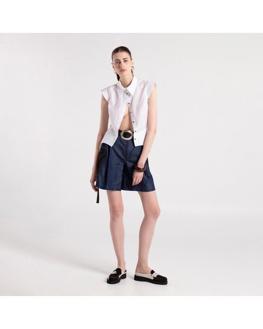MAYAMU White Sade Cotton Shirt With Shoulder And Waist Details
