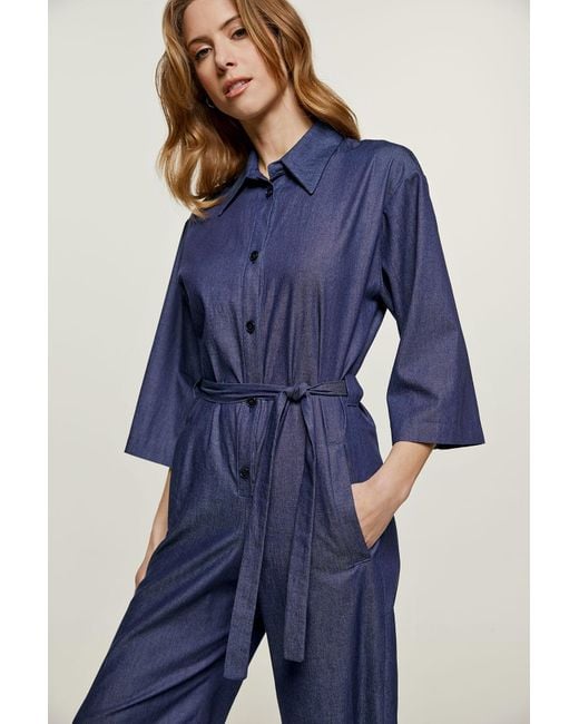 Conquista Blue Cotton Jumpsuit