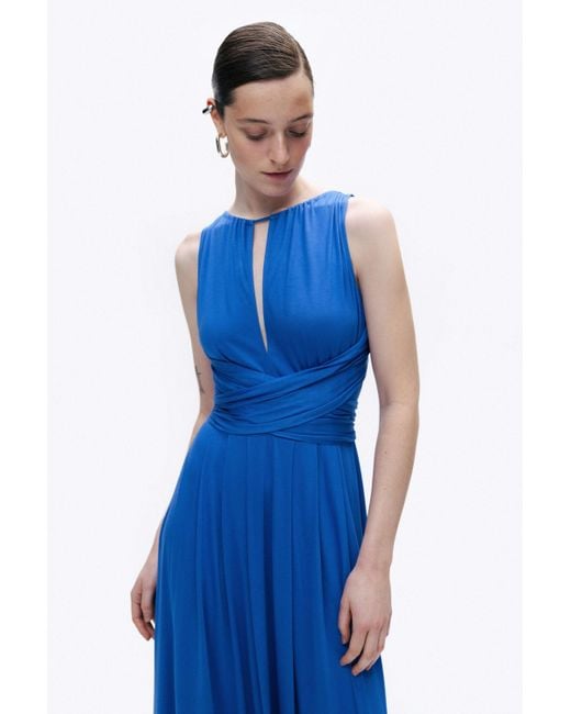 Nocturne Blue Royal Sleeveless Maxi Dress With Waist Detail