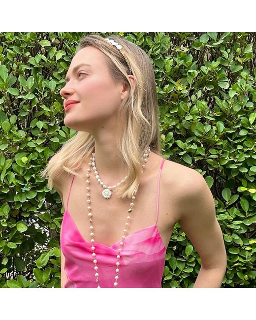Farra Metallic Freshwater Pearls With Rose Pendant Choker Necklace